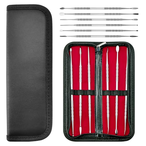 YETOOME 6 Pcs Wax Carving Tools Set with Case, Double-Ended Stainless Steel Clay Sculpting Pottery Sculpture Tools for Wax Pottery Carving Clay Modeling