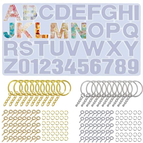 Anlan-angel Letters Numbers Silicone Molds for Resin, Alphabet Molds Kit, 0-9 Number and 26 Letters Molds with Keychain Making Supplies for Resin Casting,DIY Letter Keychain, Jewelry Making - color: Positive Letter Mold