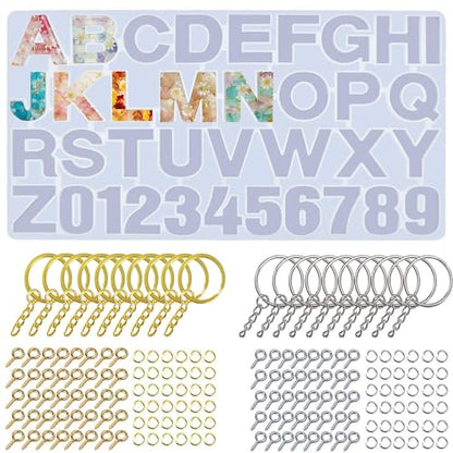 Anlan-angel Letters Numbers Silicone Molds for Resin, Alphabet Molds Kit, 0-9 Number and 26 Letters Molds with Keychain Making Supplies for Resin Casting,DIY Letter Keychain, Jewelry Making - color: Positive Letter Mold