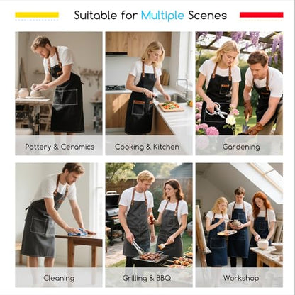 MEEDEN Painting Apron for Men Women: Adjustable Cross Back Waterproof Polyester Canvas Art Apron with 3 Pockets - Artist Apron for Acrylic Oil & Watercolor Painting, Gardening, Cooking - Navy - color: Navy