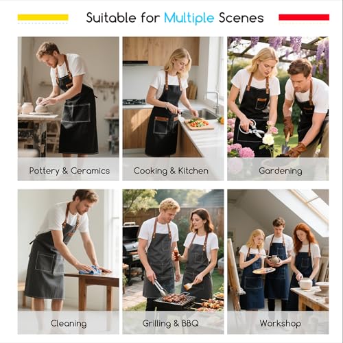 MEEDEN Painting Apron for Men Women: Adjustable Cross Back Waterproof Polyester Canvas Art Apron with 3 Pockets - Artist Apron for Acrylic Oil & Watercolor Painting, Gardening, Cooking - Black - color: Black