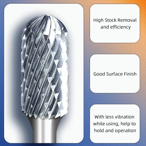 SC-5 Cylindrical with Radius End Double Cut Tungsten Carbide Rotary Files 1/4'' Shank 1/2" Cutting Diameter 1" Cutting Length Deburring Cutters for Wood Grinding & Deep Groove Machining - style: SC-5