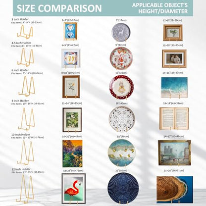 Large Plate Holder Display Stand - 10 inch Tall Plate Stands for Display - Metal Picture Frame Stand - Big Tabletop Easel Stand for Decorative Plates | Platter | Book | Plaque | Tile - 2 Pack - Gold - size: 10 inch-2