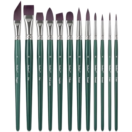 Artist Paint Brushes Set, 12PCS Watercolor Brushes Professional, Water Color Brushes - Round Flat, Liner Filbert Angular Oval Wash & Dagger for Acrylics Ink Watercolor Gouache Oil Tempera (Dark Green) - color: Dark Green