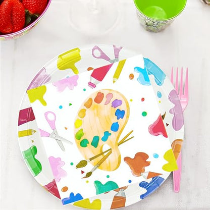 Art Paint Party Supplies Tableware - Paint Art Party Decorations Dinnerware, Plates, Napkins, Cups, Cutlery, Art Painting Themed Party Supplies For Birthday Baby Shower | Serves 24