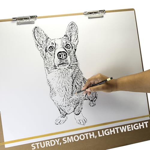Officemate Artist Sketch Board with Handle, Portable Drawing Board, Tempered Hardboard Surface with Dual Clips & Rubber Band, Art Board for Studio, Classroom & Field Use, 23″ x 26″ (83099) - size: Large