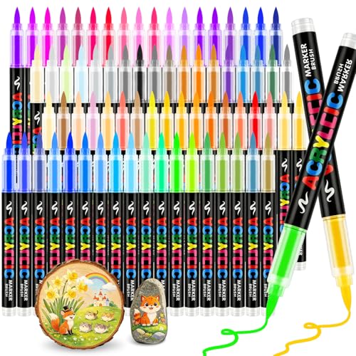 72 Colors Acrylic Paint Markers Brush Tip, Paint Pens for Rock With Direct-Liquid Ink Control , Acrylic Paint Pen Set No-Bleed Coloring Markers for Wood, Stone, Glass, Ceramic,Painting, DIY Crafts - color: 72 Colors