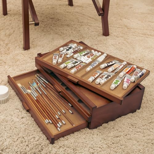 MEEDEN PRO Wood Artist Supply Storage Box - 3 Drawers Art Supply Storage Box - Solid Beech Wood Art Organizer Box - Portable Storage Box for Pastels Pencils Brushes Paints Markers