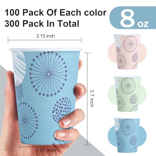 Clawsoff [300 Pack 8 OZ Paper Cups, Disposable Coffee Cups 8 oz Colourful Hot/Cold Beverage Drinking Cups for Office Party Home Picnic - color: Green, size: 8 oz