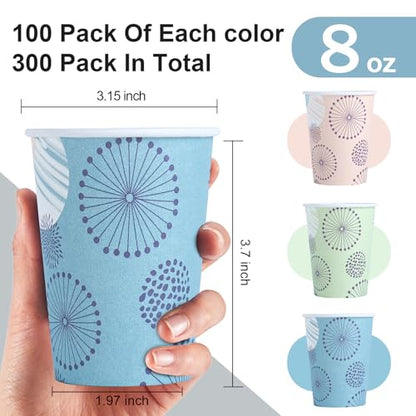 Clawsoff [300 Pack 8 OZ Paper Cups, Disposable Coffee Cups 8 oz Colourful Hot/Cold Beverage Drinking Cups for Office Party Home Picnic - color: Green, size: 8 oz