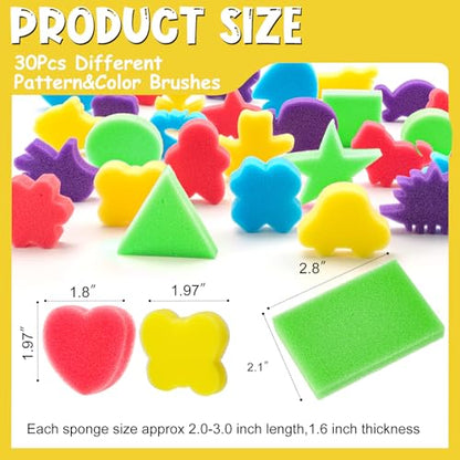 30Pcs Sponge Painting Shapes, Painting Craft Sponge with Different Shape, Colorful Paint Sponges for Kids Early Learning Finger Paint Brushes Foam Art Drawing Tools - style: 3F-PatternBrush30PCS