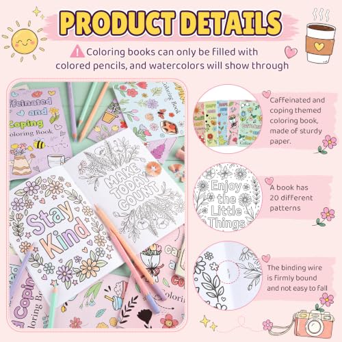 Liliful 24 Pcs Coffee and Coping Coloring Book Bulk Mini Coloring Books for Kids Adults DIY Art Relaxation Drawing Book with Patterns, Party Favors, Goodie Bag Filler and Holiday Gifts - style: Caffeine
