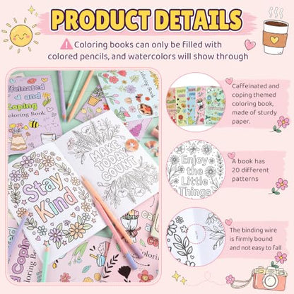Liliful 24 Pcs Coffee and Coping Coloring Book Bulk Mini Coloring Books for Kids Adults DIY Art Relaxation Drawing Book with Patterns, Party Favors, Goodie Bag Filler and Holiday Gifts - style: Caffeine