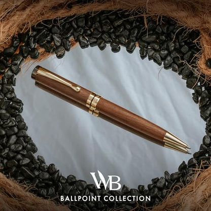 Wordsworth and Black Ballpoint Pen Set - Stunning Luxury Pen Bamboo Brownwood Gold Finish, Refillable, Best Ball Pen for Men & Women, Black Ink Refill, Elegant, Point Pen - color: Brown Wood