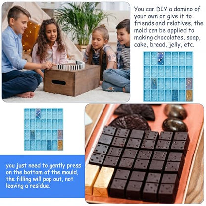 Domino Mold for Resin Domino Mold for Epoxy Candy Clay Chocolate Mould 28 Cavities Silicone Mould Pendant Epoxy Cake Jewelry Making Tool(Classical,Blue) - size: Classical