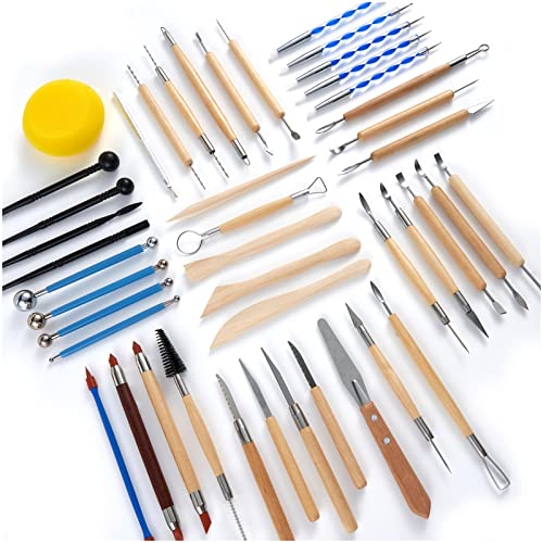 Clay Sculpting Tools Kit - 44 Pcs Double Sided Polymer Clay Tools with Carrying Case Bag - color: RED