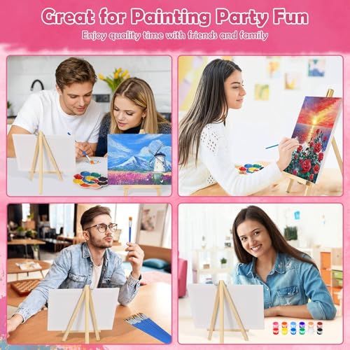 42 Pcs Sip and Paint Kit for Adults Couples Date Night Paint Party | 8x10 Inch Art Canvas Boards with Easel Stand, Mini Acrylic Paint & Brushes Paint Party Supplies, Valentines Day Painting Kit - color: 3ML Mini Acrylic Paints