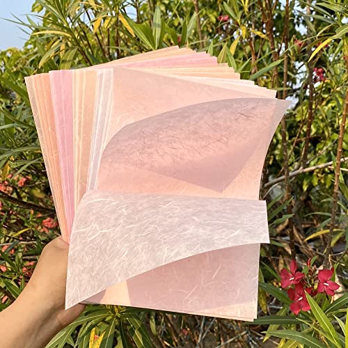 A4 Natural Fiber Mulberry Paper Sheets Art Tissue Washi Paper Design Craft Art Origami Suppliers Card Making Writing Painting 50 Sheets (Pink Pastel Tone, A4) - color: PinK Pastel Tone, size: 8.3 X 11.7 Inch