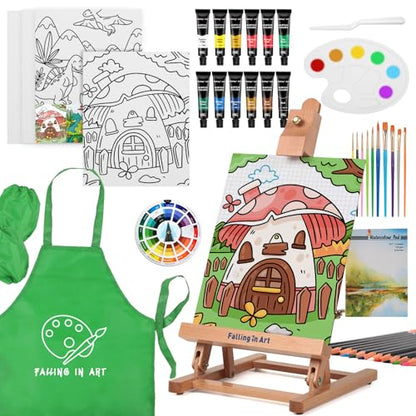 Falling in Art 52Pcs Acrylic Paint Set with Table Easel, Art Painting Kit with Acrylic Paints, Canvas Panels, Paintbrushes, Canvas Supplies Kit for Kids, Adults, Beginners, and Artists, Green - color: Green