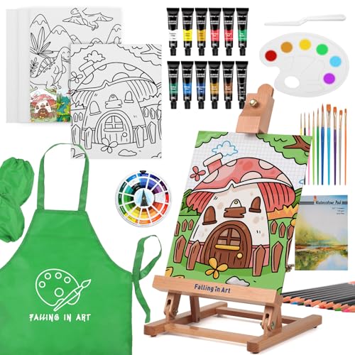 Falling in Art 52Pcs Acrylic Paint Set with Table Easel, Art Painting Kit with Acrylic Paints, Canvas Panels, Paintbrushes, Canvas Supplies Kit for Kids, Adults, Beginners, and Artists, Green - color: Green