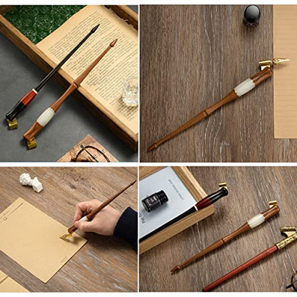 Calligraphy Oblique Dip Pen Holder Set, Wooden Pen Handle with 35 Stainless Steel Pen Nib Manga Dip Pen Kit for Drawing Comic Hand Lettering Signing, Black - color: Black