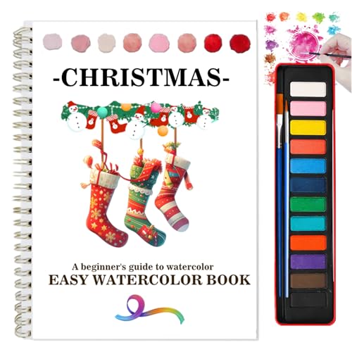Watercolor Workbooks Coloring Book Beginner Friendly Painting Kit Easy Nature Scenes Paint Set Art Crafts for Creative Exploration Gift for Adults (Christmas, with Palette) - color: Christmas, size: with Palette