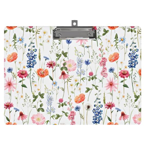 Clipboard Landscape Wooden with Designs A4 Letter Standard Size 9" x 12.5" Cute Horizontal Clipboards with Low Profile Clip for Drawing Office Supplies(Vintage Wild Flower) - color: Vintage Wild Flower, size: Horizontal Clipboard（9" x 12.5"）