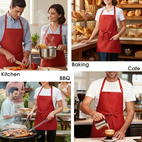 BOHARERS Kitchen Cooking Apron Unisex Adjustable chef apron with 3 pockets,1 Pack Red - color: A-01 Pack Red