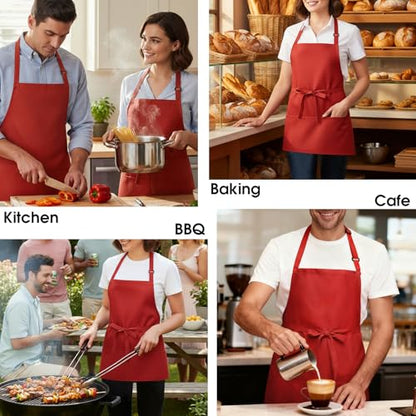 BOHARERS Kitchen Cooking Apron Unisex Adjustable chef apron with 3 pockets,1 Pack Red - color: A-01 Pack Red