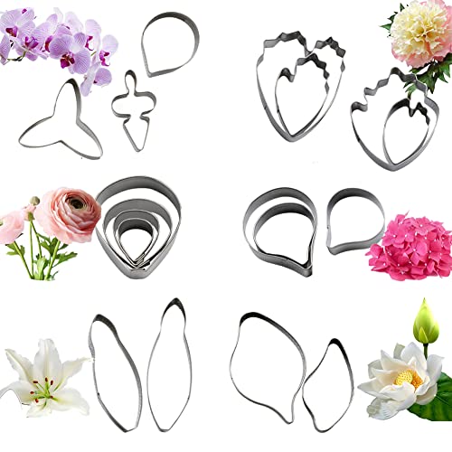 KALAIEN 6 Set Gumpaste & Fondant Flower Cookie Cutter Set - 18pcs for Wedding & Birthday Cake Decorating