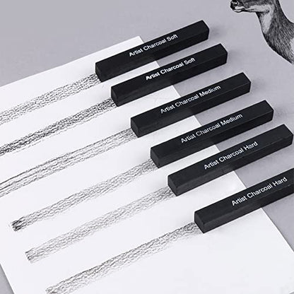 Artists Compressed Charcoal Sticks Square Black Coal Sticks Sketch Art Supplies for Drawing Sketching Shading Tool 6 PCS Art Supplies Sketch Kits Tools