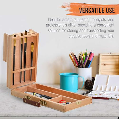 U.S. Art Supply Multi-Function Flip Open Artist Supply Box with Locking Clasps - Wooden Art Box for Artist Supplies, Brushes, Pencils, Erasers, Tool Storage Organizer Case to Protect and Transport