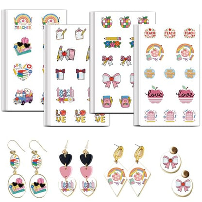 OLYCRAFT 24Pcs Back-to-School Season Clay Transfer Paper 4 Design Transfers Paper for Polymer Teachers' Day Polymer Clay Transfer Sheets Small Ceramic Decal for Clays Earrings Jewelry Making - style: School