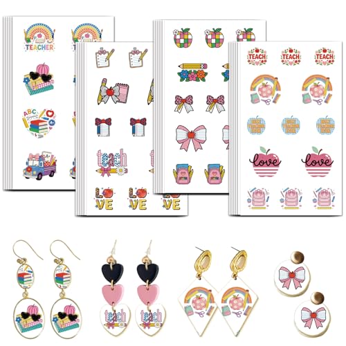 OLYCRAFT 24Pcs Back-to-School Season Clay Transfer Paper 4 Design Transfers Paper for Polymer Teachers' Day Polymer Clay Transfer Sheets Small Ceramic Decal for Clays Earrings Jewelry Making - style: School
