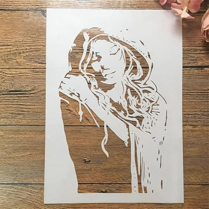 TIAMECH A4 Reusable Raincoat Girl Stencil for Painting | Hoodie Hat Girl Sleepy Resting Layering Template, DIY Wall Art, Wood Furniture, Scrapbook & Crafts (8.3x11.7inch) - style: Raincoat Girl