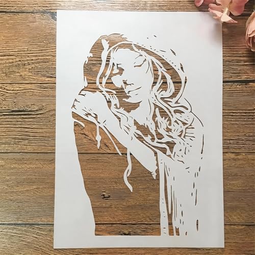 TIAMECH A4 Reusable Raincoat Girl Stencil for Painting | Hoodie Hat Girl Sleepy Resting Layering Template, DIY Wall Art, Wood Furniture, Scrapbook & Crafts (8.3x11.7inch) - style: Raincoat Girl
