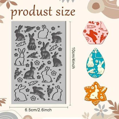 CHGCRAFT Easter Rabbit Polymer Texture Sheets Bunny Carrot Flowers Animals Rubber Texture Stamp Sheets Clay Texture Mat for Making Earrings Jewerly Polymer Clay Earrings Tools - style: Rabbit and Carrot