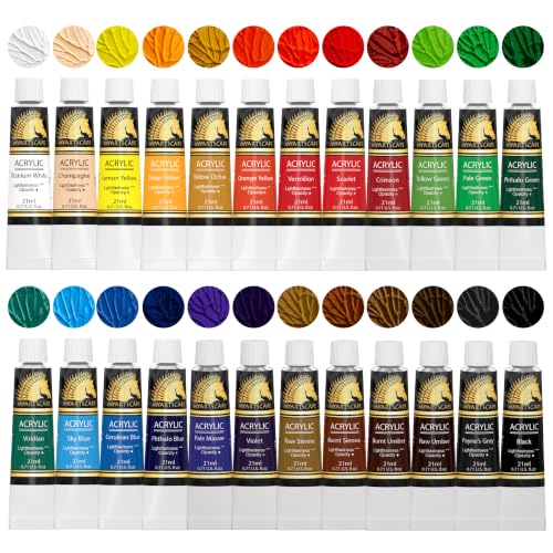 MyArtscape Heavy Body Acrylic Paint Set 24 Colors x 21ml — Rich Pigment Artist Acrylic Paints for Canvas, Wood & Fabric | Non-Toxic ASTM D4236 | Professional Paint Set for Adults & Beginners