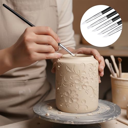 15 Pcs Silicone Sculpting Tools, Flexible Clay Carving Tools Pottery Tool 5 Shapes Head Silicone Paint Brushes Rubber Tip for Handicraft Pottery Artwork Shaping Carving DIY Nail