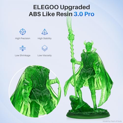 ELEGOO ABS-Like Resin 3.0 Pro, Higher Scratch-Resistance 3D Printing Photopolymer Resin, 405nm UV Resin for MSLA/DLP/LCD Printers Fast Curing High Precision Non-Brittle, Clear Green 1000g - color: Clear Green, size: M-1000g