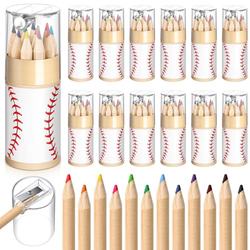 12 Set Tennis Mini Drawing Colored Pencils Gift Bulk with Sharpener 3.5" Small 12 Colors Travel Colored Portable Pencil for Adults Art Painting - style: Tennis
