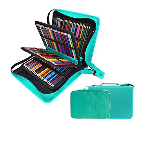 YOUSHARES 200 + 16 Slots Pencil Case & Extra Pencil Layer Holder - Bundle for Prismacolor Watercolor Pencils, Crayola Colored Pencils, Marco Pens and Cosmetic Brush (216 slots Green) - color: Pencil Case Green