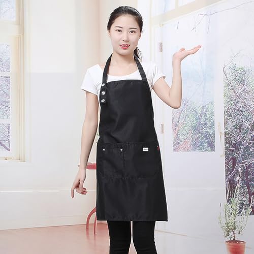 Veemoon Waterproof Cooking Apron Unisex, Black Cloth Oil Proof Pinafore 31.05x27.51 Inch, Adjustable Back Ties Kitchen Restaurant Gardening Painting Hairstylist Apron