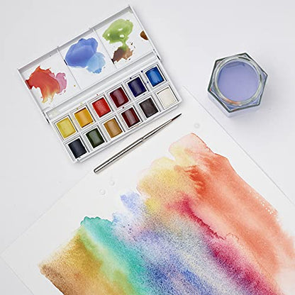 Winsor & Newton Cotman Watercolor Paint Set, Sketchers' Pocket Set, 12 Half Pan w/ Brush - style: 12 Half Pan Sketchers Pocket Set