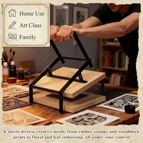 A4 Black Printing Linocut Hand Lever Press Machine with Rollers and Felt Pads for Lino Cuts, Cutting Printing, Linoleum Blocks Printmaking Tools Kit for Students, Beginners and Kids Crafts - size: A4