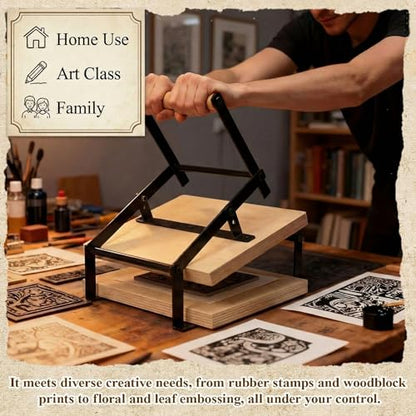 A4 Black Printing Linocut Hand Lever Press Machine with Rollers and Felt Pads for Lino Cuts, Cutting Printing, Linoleum Blocks Printmaking Tools Kit for Students, Beginners and Kids Crafts - size: A4