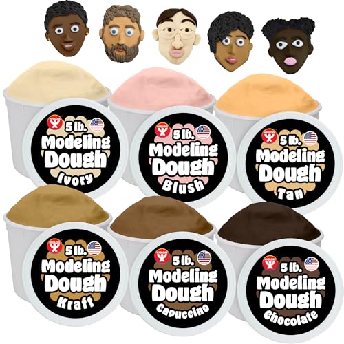 Hygloss Play Modeling Dough for Kids – Multicultural Skin Tones – Safe & Non-Toxic Sensory Dough for Arts & Crafts – Play Clay for Toddler Activities, Preschool Classroom Must-Haves (6 Tubs x 5lb.) - color: 6 Assorted Colors, size: 5-Pound