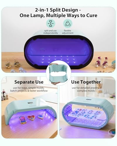 Resiners UV Light for Resin, Fast Even Curing Lamp with 360° UV Coverage, 48 LEDs Magnetic 2-in-1 Split Design, 1/3/5/10 min Timer, UV Light for Resin Curing, Jewelry, Trays & DIY Crafts