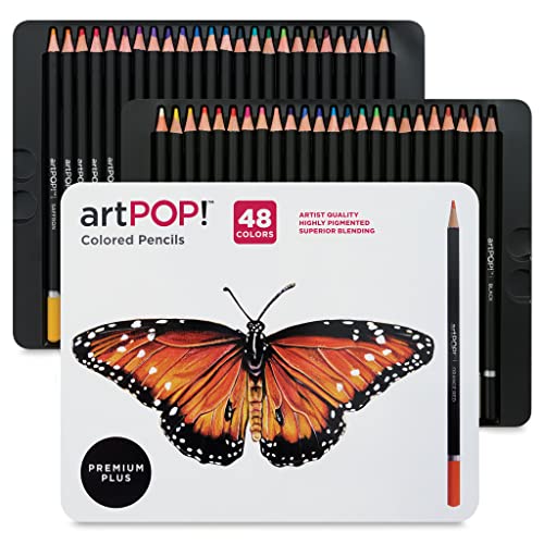 artPOP! Premium Plus Colored Pencils, Set of 48 Colors, Professional Quality Smooth and Blendable, Break Resistant 3mm Core, Hexagon Shape, Vibrant Colors for Illustration, Adult Coloring, Doodling