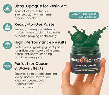 Eye Candy Resin Pigment Paste – Highly Pigmented Epoxy Color, 2 oz, Solid Non-Metallic, Mixable for Custom Shades (Sparta Green) - color: Sparta Green
